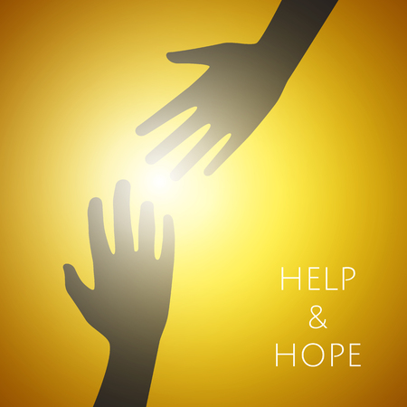 Helping hands concept. Silhouette of hands help and hope and support each other. Vector graphic design.のイラスト素材