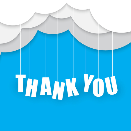 Paper art of thank you capital lettering hanging with white cloud vector graphic design.のイラスト素材