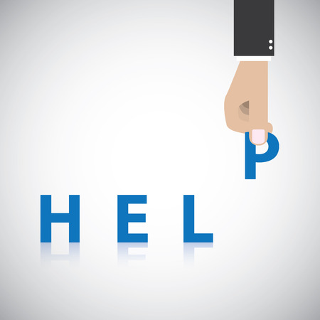 Hand holding the letter P to complete word HELP.のイラスト素材