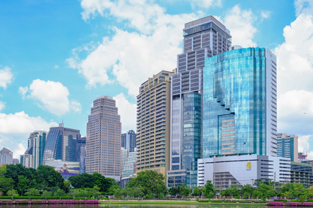 Clean colorful cityscape photo of Bangkok city downtown, thailand.のeditorial素材
