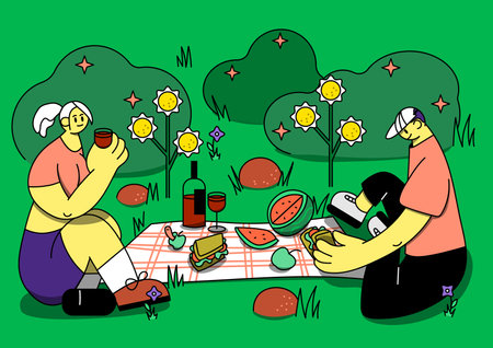 Picnic in the park. Picnic in nature. vector illustration.のイラスト素材