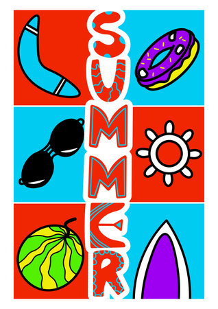 Set of summer elements for design. Vector illustration in cartoon style. Moments of summer.