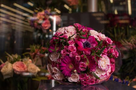 Beautiful Bouquet. Spring flowers in the cold dark room of the flower shop