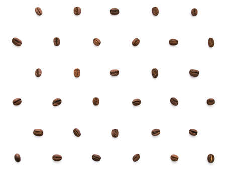 Lots of coffee beans stacked in rows. Pattern in a minimalistic style. Isolated on backgroundの写真素材