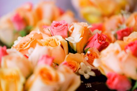 close up of a red, orange and yellow bouquet の写真素材