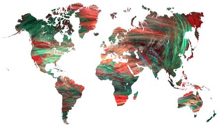 world map over white with interconnected tech lines crisscrossing the Earth. horizontal format for computer or technology conceptの写真素材
