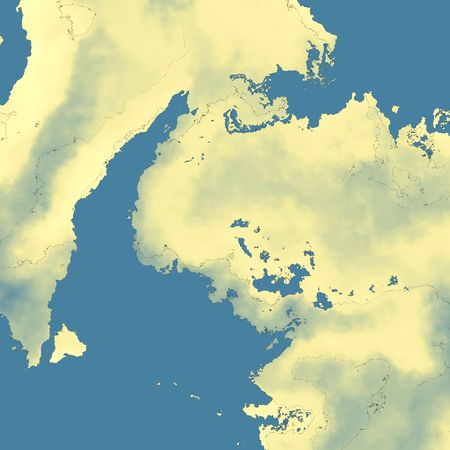 computer generated map of a foreign fantasy land with oceans and landmassesの写真素材