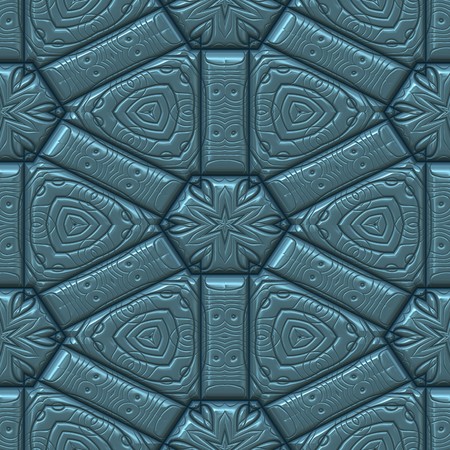 blue textured leather background with star or leaf and hearts pattern. tiles seamlesslyの写真素材
