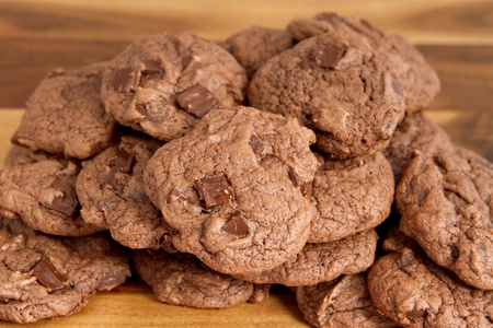 small batch of double chocolate chip cookiesの写真素材