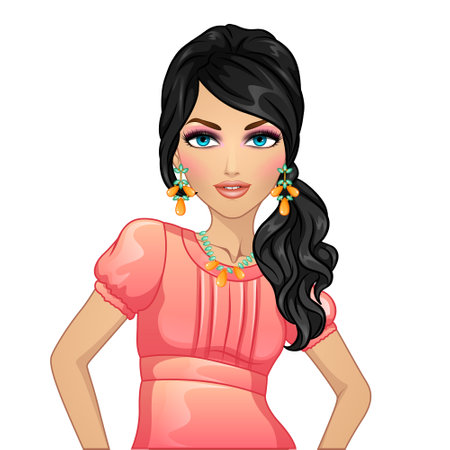 Smokey Eyes Make-up Female Character in Pink Top. Vector Illustrationのイラスト素材