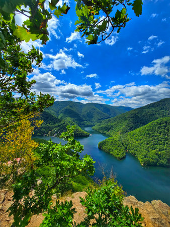 Piatra lui Lucaci hiking trail view over Tarnita Lake. Cluj, Romania