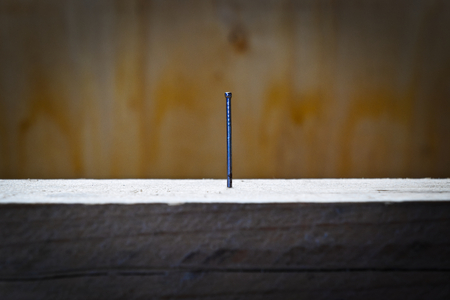 Nail on wooden floorの写真素材