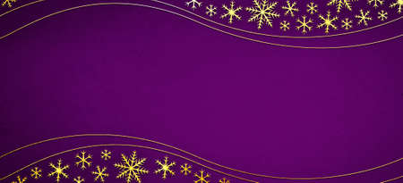 Christmas decorations with golden snowflakes shape on a purple background. Decorative background with copy space.の写真素材