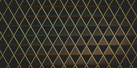 Pattern of equilateral golden triangles on black with shading. Abstract illustration.の写真素材