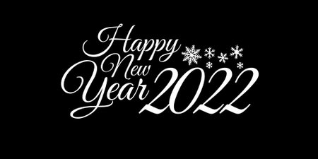 Happy new year 2022. Elegant text and snowflakes on a black background. Congratulatory picture.の写真素材