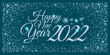 Happy new year 2022. Elegant text and snowflakes on a blue background. Congratulatory picture.の写真素材
