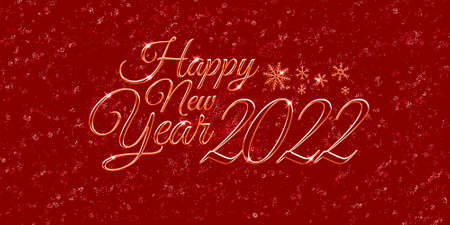 Happy new year 2022. Elegant text and snowflakes on a red background. Congratulatory picture.の写真素材
