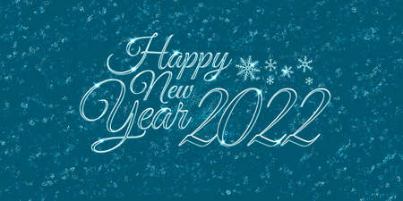 Happy new year 2022. Elegant text and snowflakes on a blue background. Congratulatory picture.の写真素材
