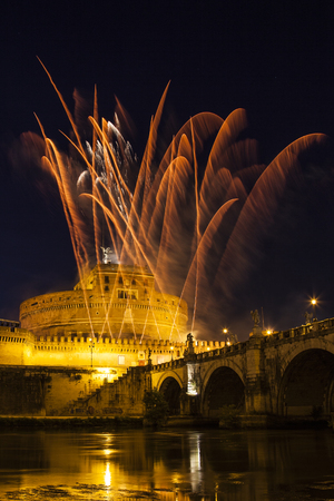 fireworks in the shape of palm trees During the show Girandola in Rome for the feast of June 29のeditorial素材
