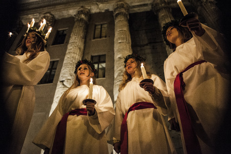 During the Swedish singers' performance for the feast of Saint Lucia, December 8 2015, Rome