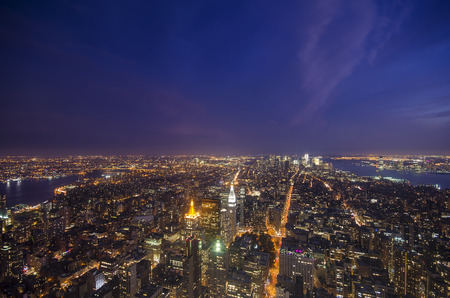 Aerial View of South Manhattan at Duskの写真素材