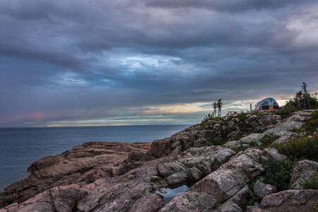 Seashore camping after a long day of hiking