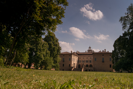 Ancient castle with grass and sky with cloudsのeditorial素材