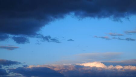 Sky blue clouds evening sky during sunset, dense clouds rainy clouds before rain, white gray and...