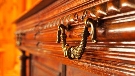 Old sideboard wooden cabinet old wood drawer decorated with wood for over 100 yearsの写真素材