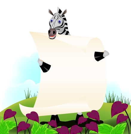 Zebra with paper in forestのイラスト素材