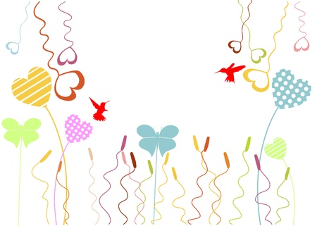 butterfly and birds with cool colorのイラスト素材