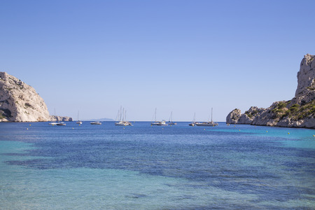 View of the bay Sormiou in the Calanques near Marseille in South Franceの写真素材