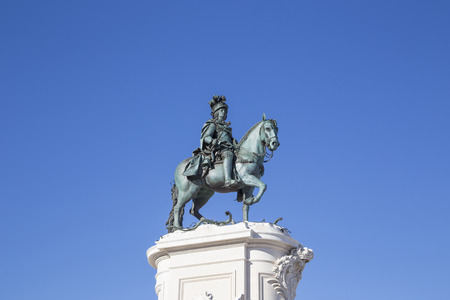 statue of King Jose on the Commerce square (Praca do Comercio) in Lisbon, Portugaの写真素材
