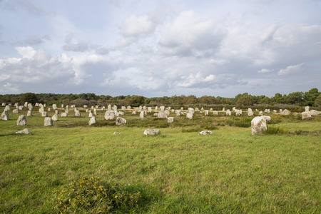 Intriguing standing stones at Carnac in Brittany in north-western Franceの写真素材