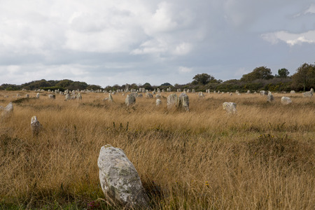 Intriguing standing stones at Carnac in Brittany in north-western Franceの写真素材