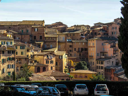 Sienna, Italy, February 26, 2019: Panoramic view of the city's historic center