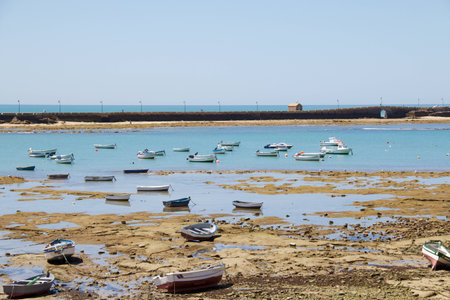 low tide with boats shored 2の写真素材