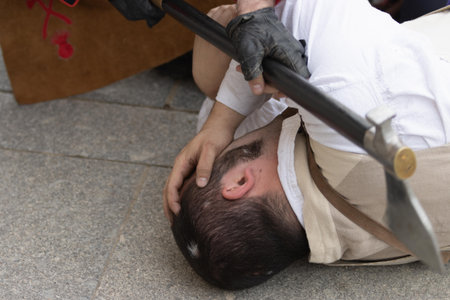 Madrid,Madrid/Spain;04-30-20213 recreation of the battle of the Plaza de Oriente in 1808 of the town against the French troops.のeditorial素材