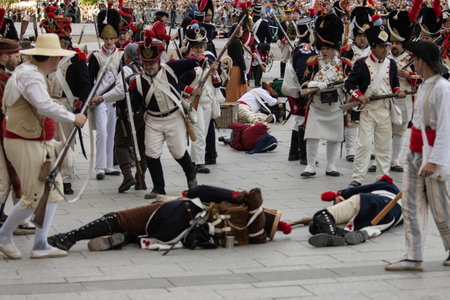 Madrid,Madrid/Spain;04-30-20213 recreation of the battle of the Plaza de Oriente in 1808 of the town against the French troops.のeditorial素材