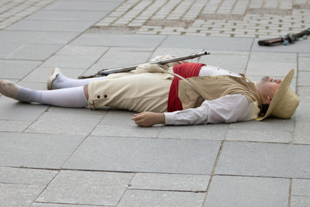 Madrid,Madrid/Spain;04-30-20213 recreation of the battle of the Plaza de Oriente in 1808 of the town against the French troops.のeditorial素材