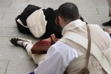 Madrid,Madrid/Spain;04-30-20213 recreation of the battle of the Plaza de Oriente in 1808 of the town against the French troops.のeditorial素材