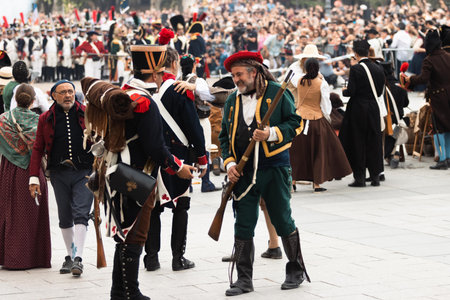 Madrid,Madrid/Spain;04-30-20213 recreation of the battle of the Plaza de Oriente in 1808 of the town against the French troops.のeditorial素材