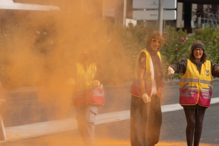 Madrid,Madrid/Spain;05-21-2023: Race against violence in the streets of Madrid with colored powders.のeditorial素材
