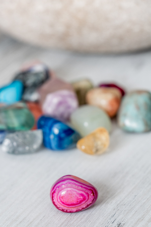 Gemstone, different types and colors. Stones are believed to have power (healing, balance, relaxing, luck, protection, etc.)の写真素材