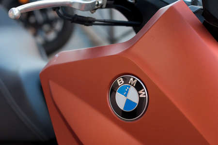 MADRID, SPAIN - JANUARY 11, 2020. BMW logo on BMW's bike. BMW is a german car manufacturerのeditorial素材