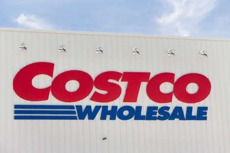 MADRID, SPAIN - MAY 12, 2019. Costco logo on Costco gas station. Costco Wholesale Corporation is an...