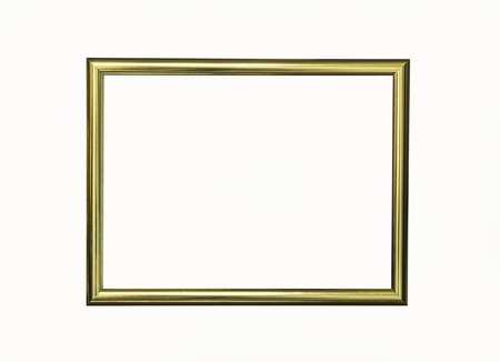 Wooden gold frame isolated on white backgroundの写真素材