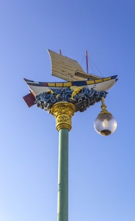 Street light lamp on the blue sky backgroundの写真素材