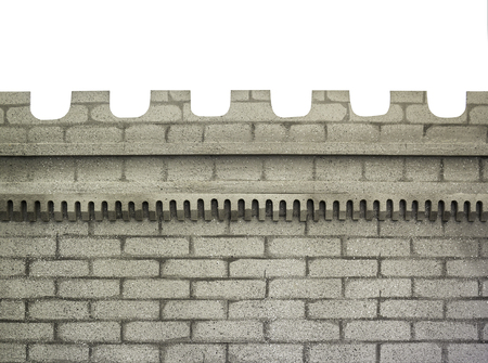 Part of castle wall isolated on white backgroundの写真素材