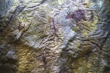 BANGKOK, THAILAND, FEB 3, 2017, MURAL PAINTING ON ROCK WALL, in National Museum Bangkok, Thailand on February 3,2017のeditorial素材